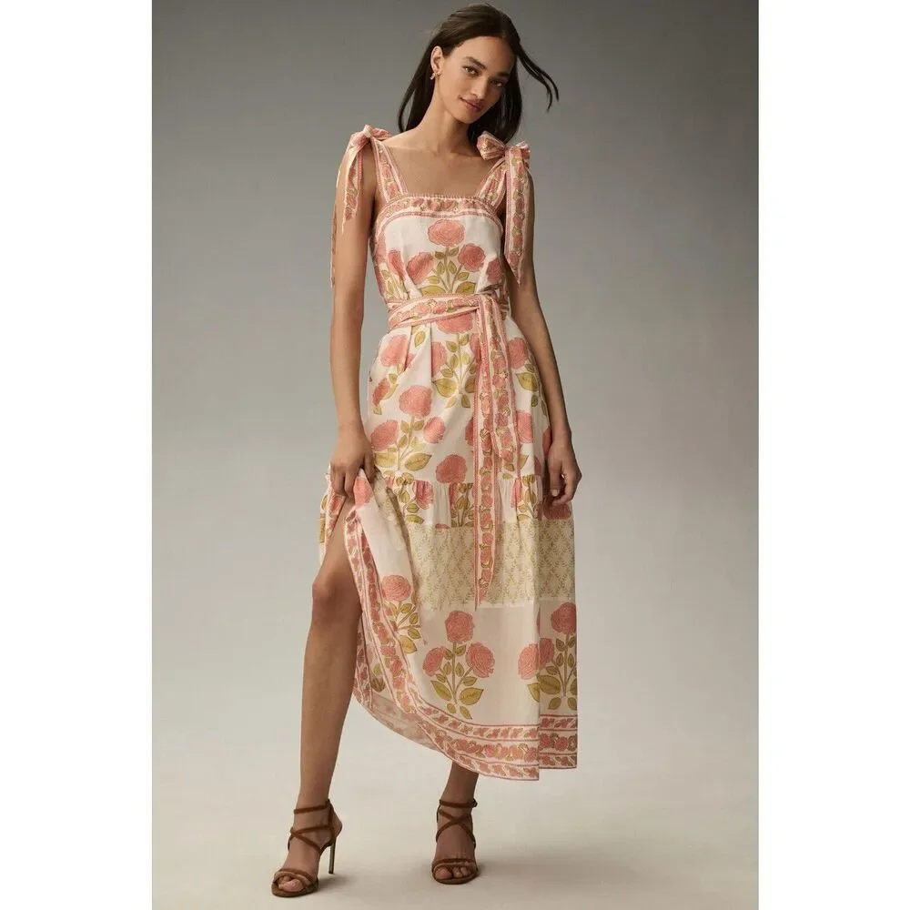 NWT Anthropologie Sue Sartor Tie-Shoulder Dress Size Medium Petite